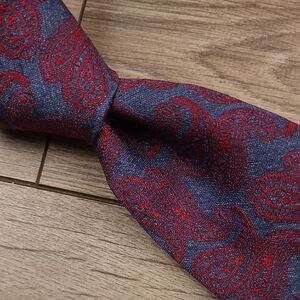 BONOBOS Metallic Blue Grey Red Paisley Pattern USA‎ Recent Skinny Mens Silk Tie